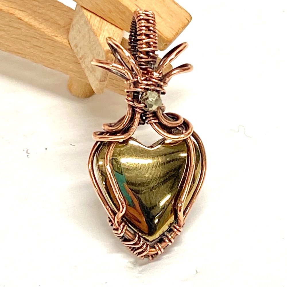 HANDCRAFTED Pyrite Heart Hand Wrapped Copper Dainty Heart, Valentines Gift Girl - Picture 10 of 10
